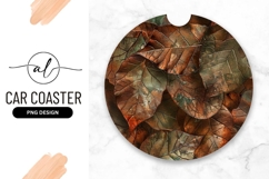 Round car coaster with leaf design Product Image 1