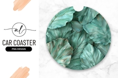 Round car coaster with tropical leaf design Product Image 1