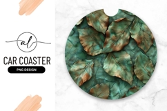 Round car coaster with leaf design Product Image 1