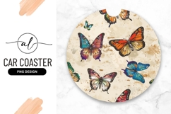 Round car coaster with butterfly design Product Image 1