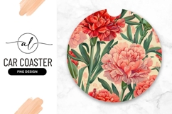 Round car coaster with floral design Product Image 1