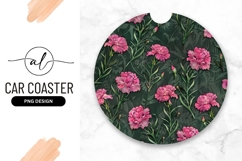Round car coaster with pink floral design Product Image 1