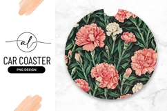 Round car coaster with floral design Product Image 1