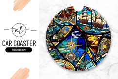Nautical Stained Glass Round Car Coaster Png Product Image 1