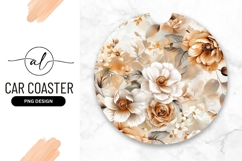 Round car coaster with floral design Product Image 1