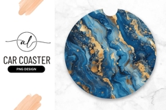 Round car coaster with blue marble design Product Image 1
