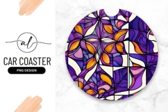 Purple Floral Stained Glass Round Car Coaster Product Image 1