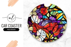 Floral Stained Glass Effect Circle Round Car Coaster Png Product Image 1