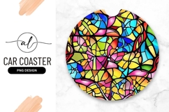 Vibrant Colorful Stained Glass Round Car Coaster Product Image 1