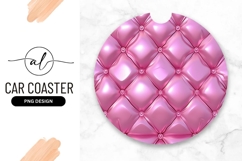 Pink Quilted Fabric Round Car Coaster Png Product Image 1