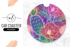 Colorful Cactus Flower Arrangement Round Car Coaster Product Image 1