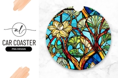 Floral Stained Glass Round Car Coaster Png Product Image 1