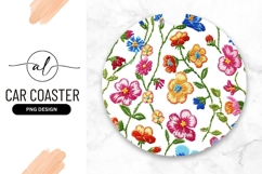 Colorful Embroidered Floral Pattern Round Car Coaster Png Product Image 1