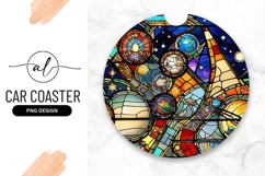 Stained Glass Planets Stars Round Car Coaster Product Image 1