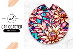 Floral Stained Glass Round Car Coaster Png Product Image 1