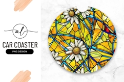 Daisy Flower Stained Glass Round Car Coaster Png Product Image 1