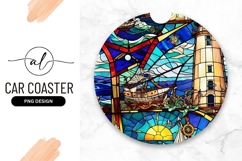 Nautical Stained Glass Lighthouse Ship Round Design Product Image 1