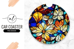 Floral Stained Glass Round Car Coaster Png Product Image 1