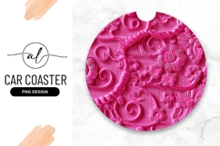 Pink Floral Ornament Design Round Car Coaster Product Image 1