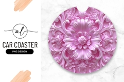 Pink Floral Ornate Round Car Coaster Png Product Image 1