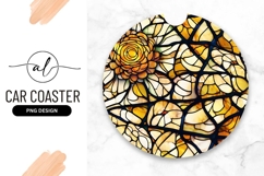 Floral Stained Glass Circular Round Car Coaster Png Product Image 1