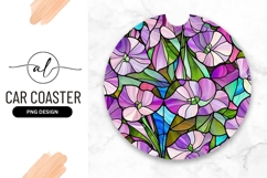 Colorful Floral Stained Glass Round Car Coaster Product Image 1