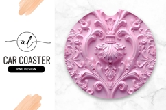 Pink Baroque Pattern Round Car Coaster Png Product Image 1