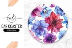 Watercolor Floral Arrangement Round Car Coaster Png Product Image 1