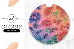 Floral Pattern Round Car Coaster Png with Red Pink Blue Product Image 1