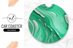 Abstract Green and White Swirls in a Round Car Coaster Png Product Image 1