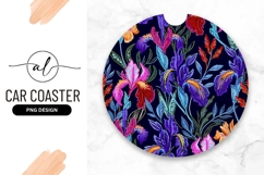 Colorful Iris Flowers in a Round Car Coaster Png Pattern Product Image 1