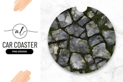 Round Car Coaster Png Stone Pavement with Green Moss Texture Product Image 1