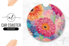 Floral Round Car Coaster Png with Gerbera Daisies Product Image 1