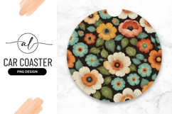 Floral Pattern Round Car Coaster Png with Orange Yellow Blue Product Image 1
