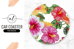 Embroidered Hibiscus Flowers and Green Leaves Product Image 1