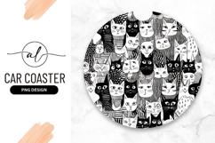 Black and White Cat Faces Illustration in a Circle Product Image 1