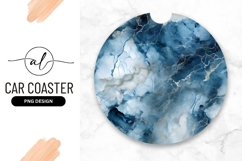 Abstract Blue and White Swirls in a Round Car Coaster Png Product Image 1