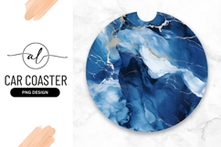 Abstract Blue and Gold Swirls Round Car Coaster Png Graphic Product Image 1