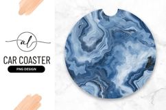 Blue and White Abstract Agate Stone Round Car Coaster Png Product Image 1