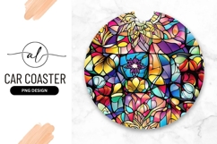 Floral Round Stained Glass Car Coaster Png Product Image 1
