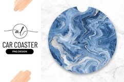Blue and Gold Swirls Abstract Round Car Coaster Png Design Product Image 1
