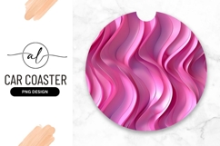 Pink Waves Round Car Coaster Design Product Image 1