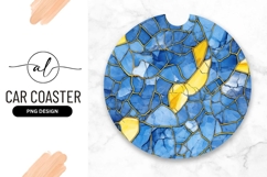 Round Car Coaster Png with Blue and Yellow Mosaic Pattern Product Image 1