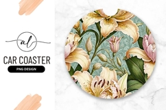 Floral Lily Pattern Round Car Coaster Png Product Image 1