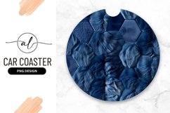 Abstract Blue Hexagon Pattern Round Car Coaster Product Image 1