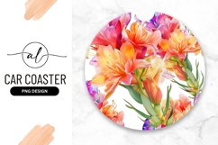 Floral Watercolor Design For Round Car Coaster Png Product Image 1