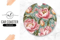 Pink Tulips Floral Round Car Coaster Png Product Image 1
