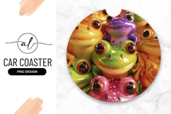 Colorful Frog Figurines For Round Car Coaster Png Product Image 1