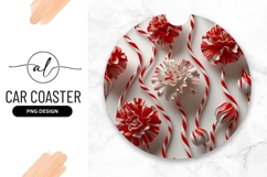 Candy Cane Flowers Round Car Coaster Png Product Image 1