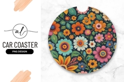 Colorful Floral Pattern Round Car Coaster Png Product Image 1